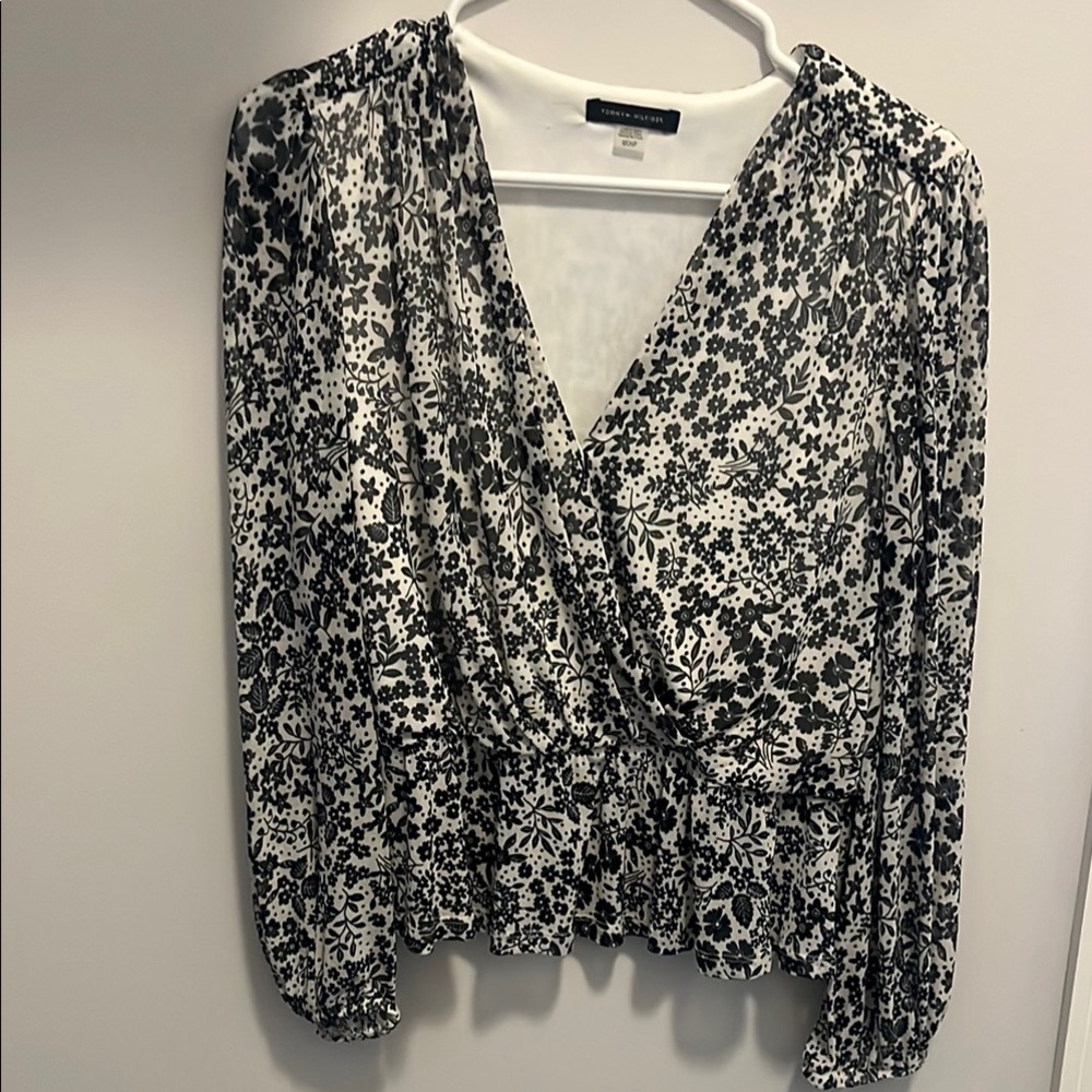 Floral Black and White Women's Top